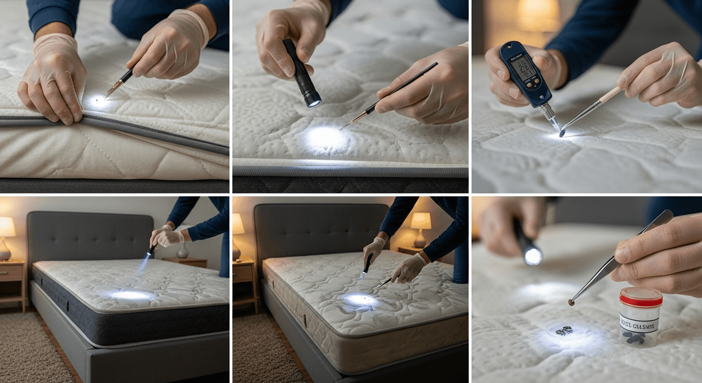 Technician in full protective gear performing insecticide spray treatment inside a facility