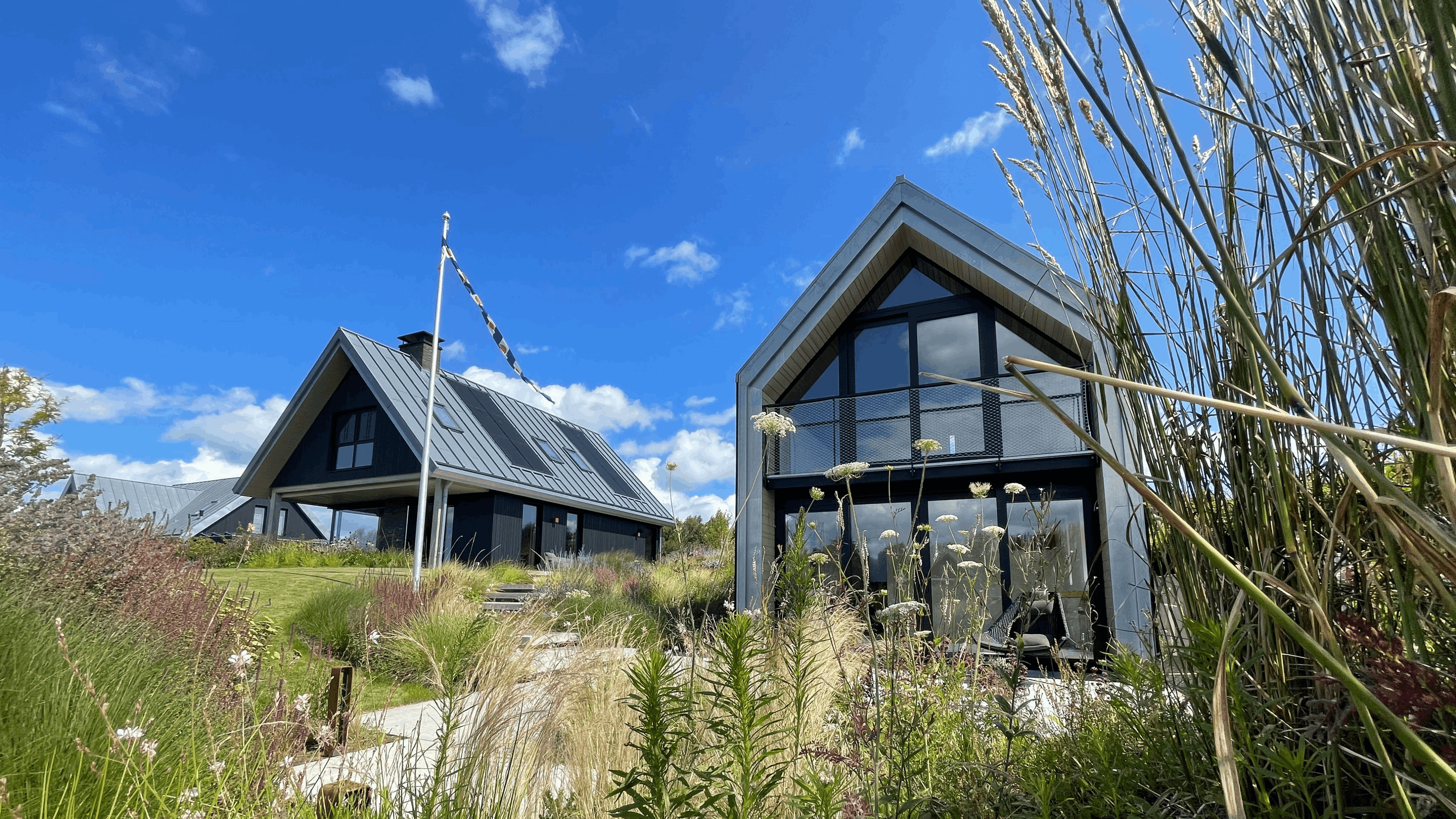 sfeervol tuinontwerp met overkapping en staptegels met beplanting