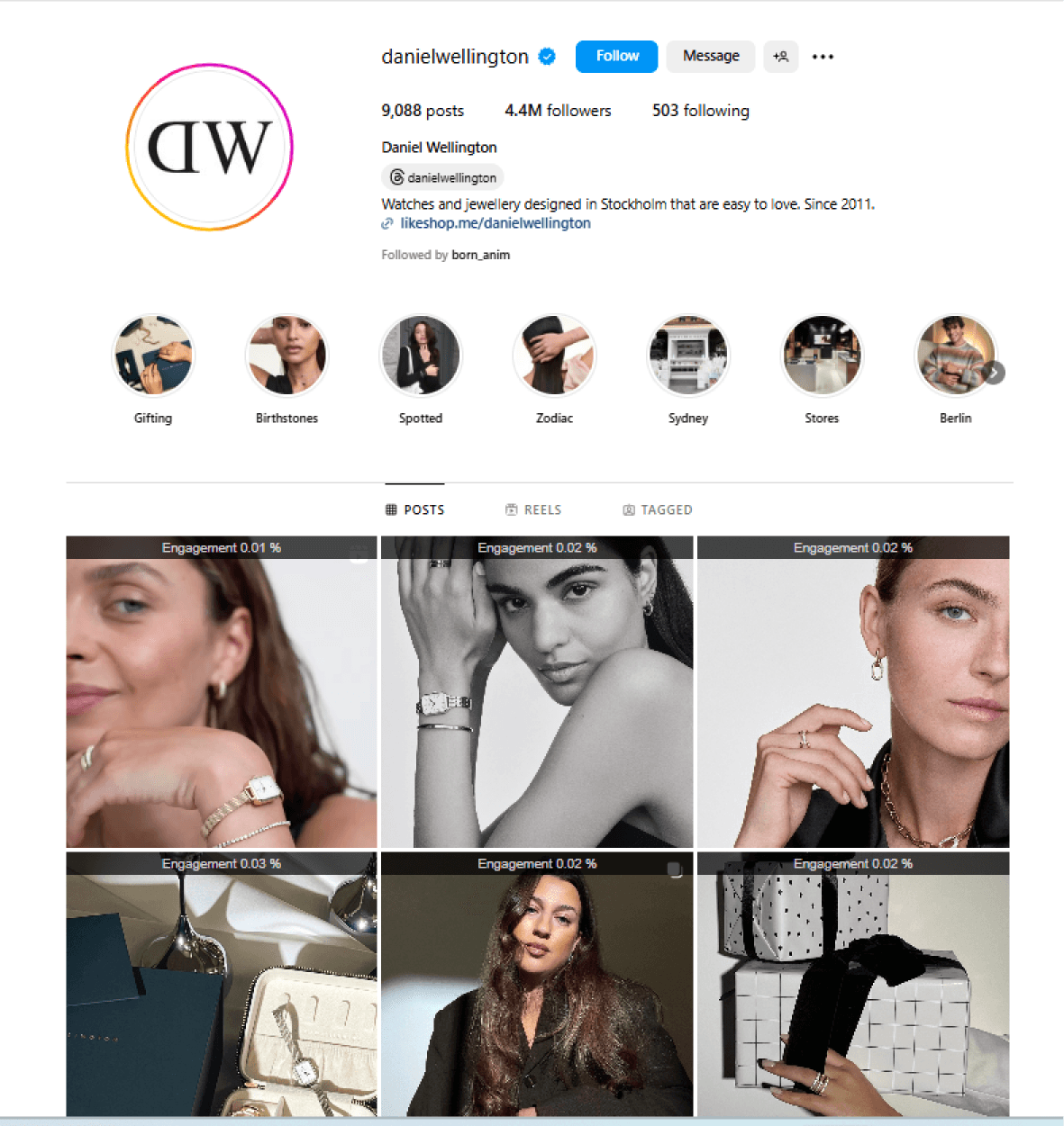 Photo of Daniel Wellington’s Instagram page