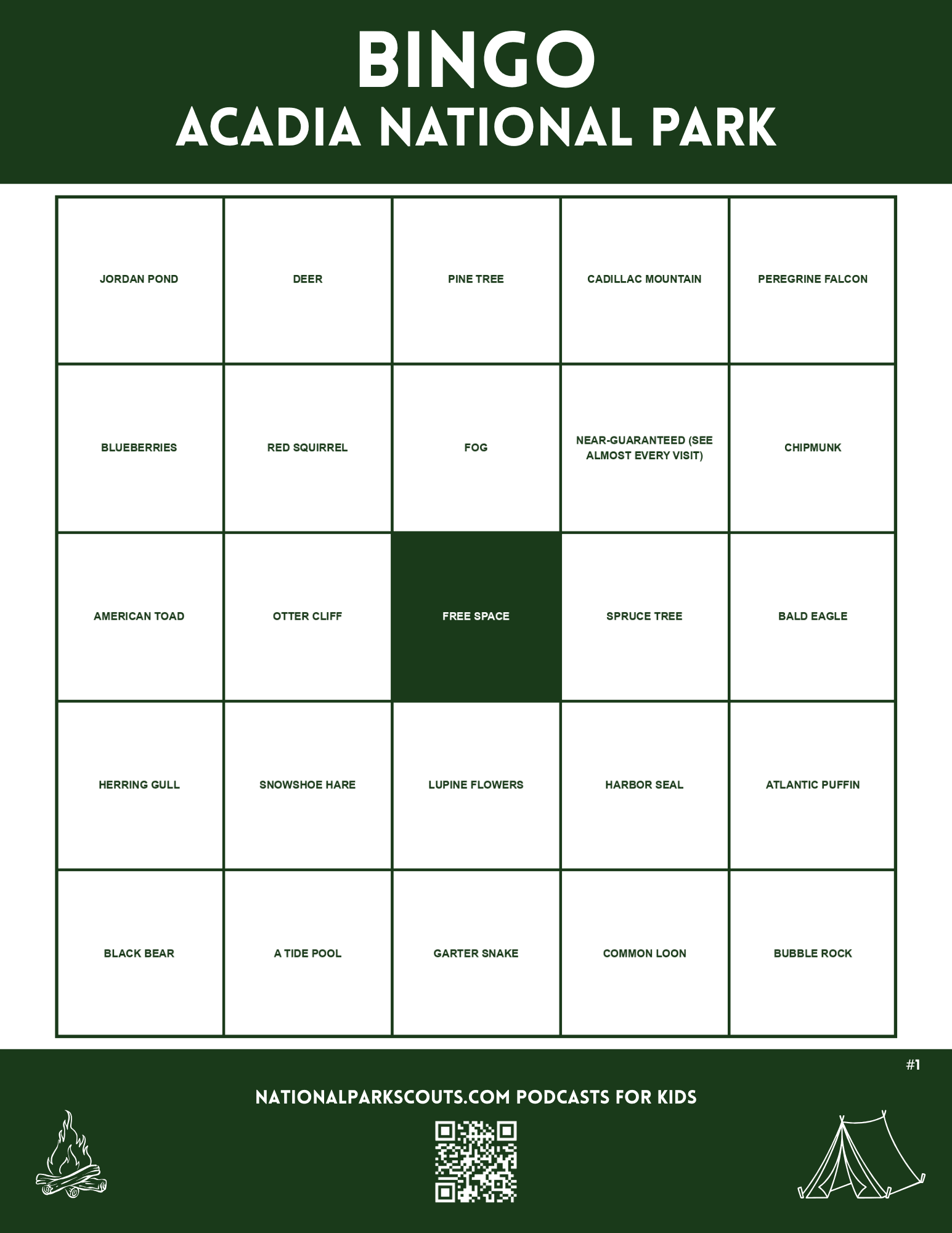Acadia National Park Bingo