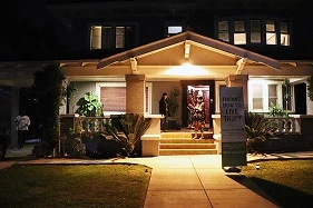 Meditation Town studio entrance at night