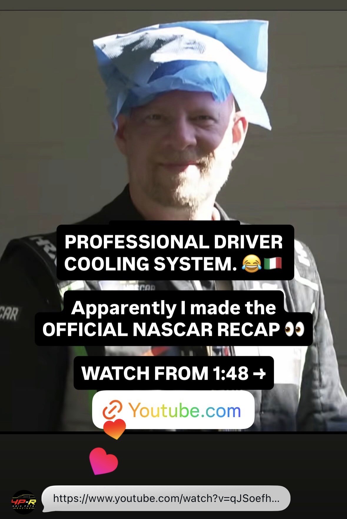 Henrik Peters featured with the driver cooling system in the official NASCAR recap