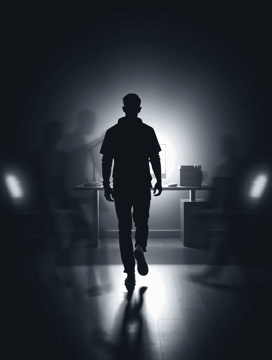 A man walking into a room