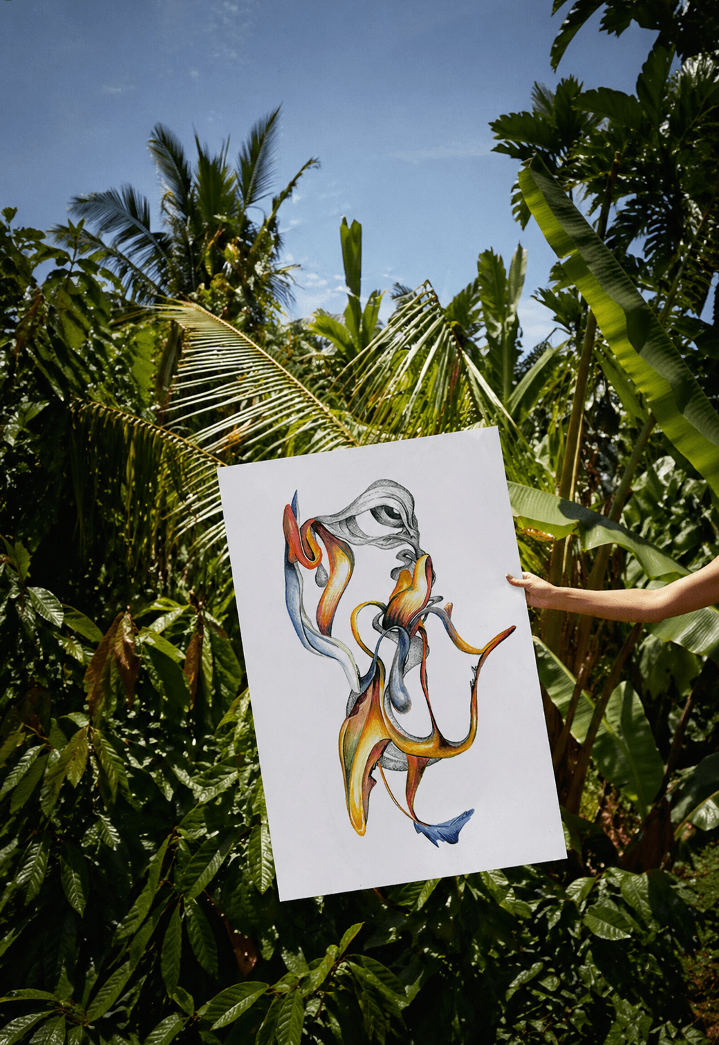 This work blends anatomical abstraction with tropical organic forms, creating a fluid composition that feels both intimate and untamed. Inspired by natural growth patterns and emotional expression, the piece examines the relationship between identity, sensuality, and the natural world.