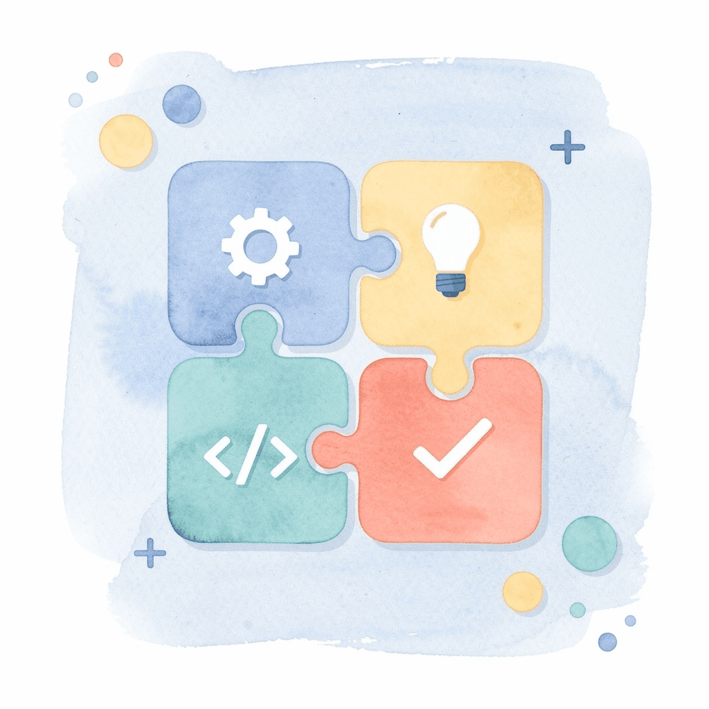 Puzzle pieces fitting together representing extension of existing technology stack