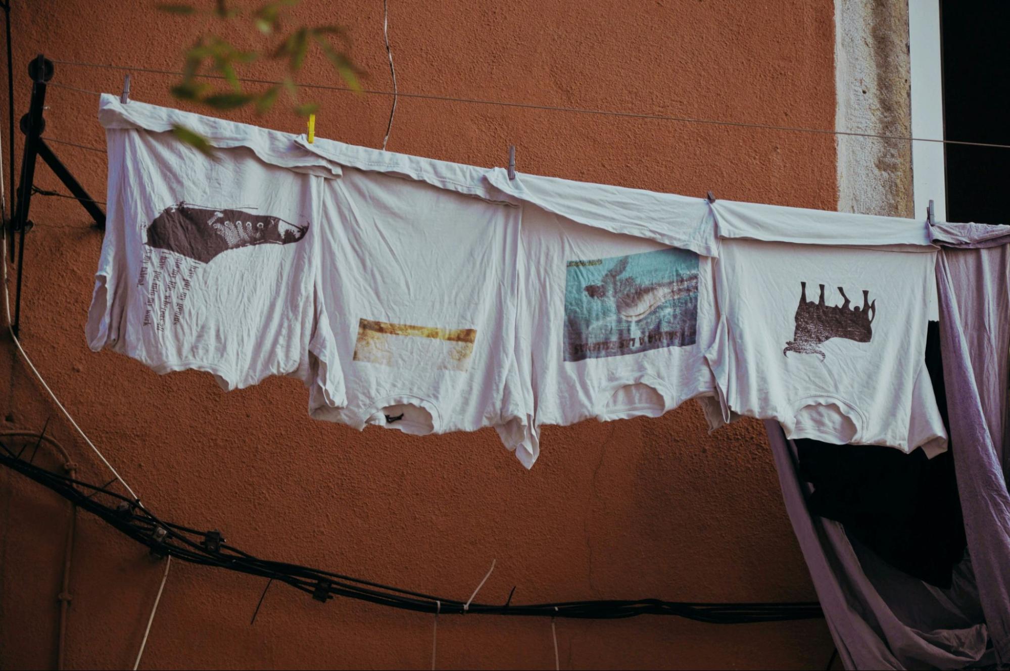 t shirts on a clothes line