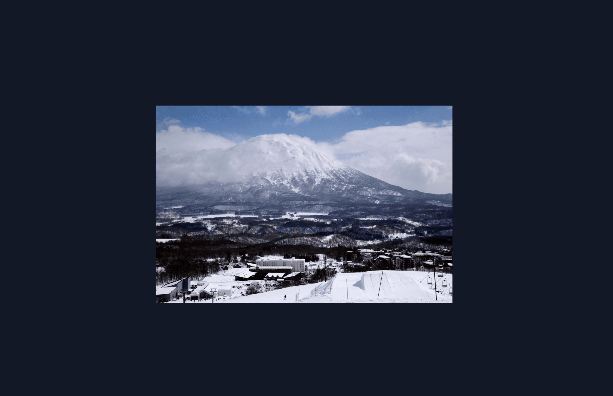 Mount Yotei rises above Niseko in Hokkaido, Japan, with ski slopes and hotels spread across the foreground. Despite its premium reputation, Niseko finished eleventh of fourteen destinations after accommodation, lift passes, rentals, and meals were combined into a single daily satoshi cost.