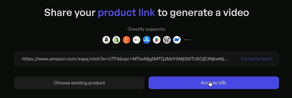 Creatify url to video SS