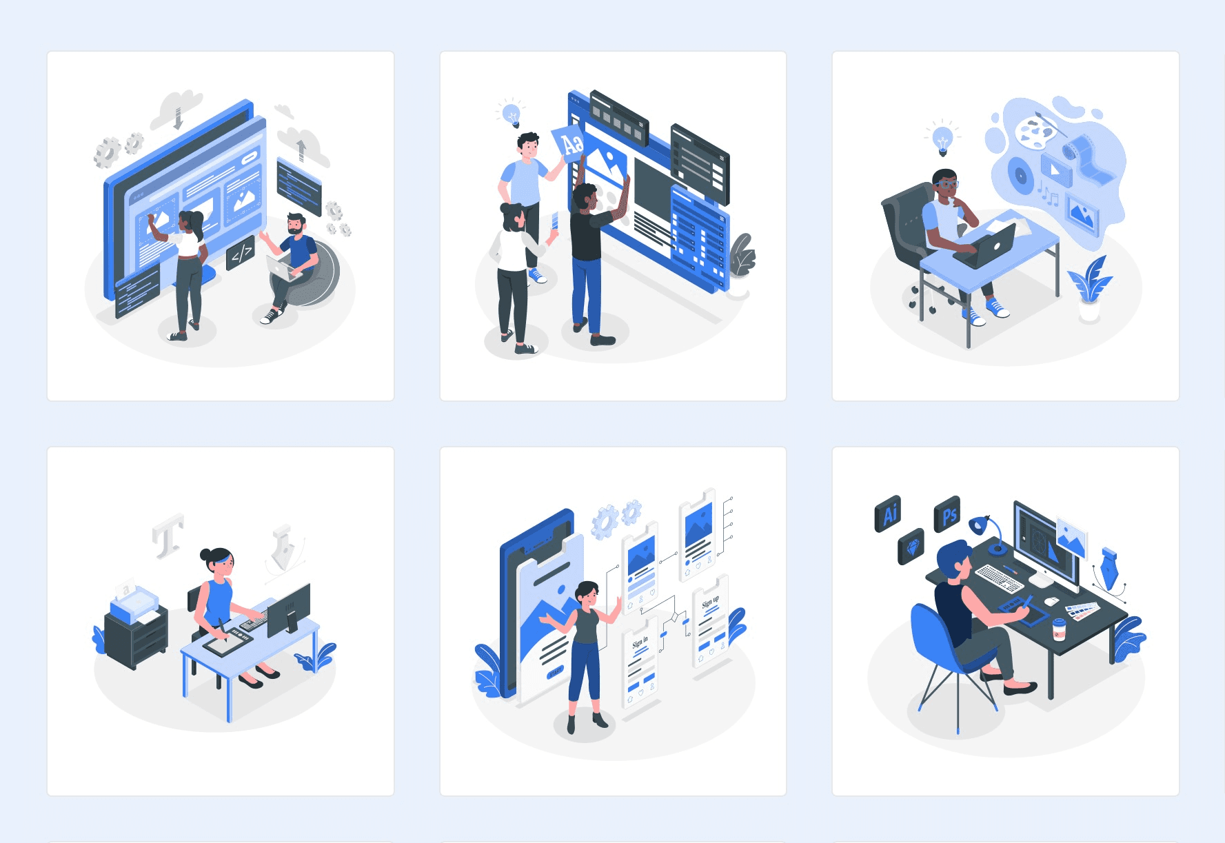 Various illustration styles used at BrandBook