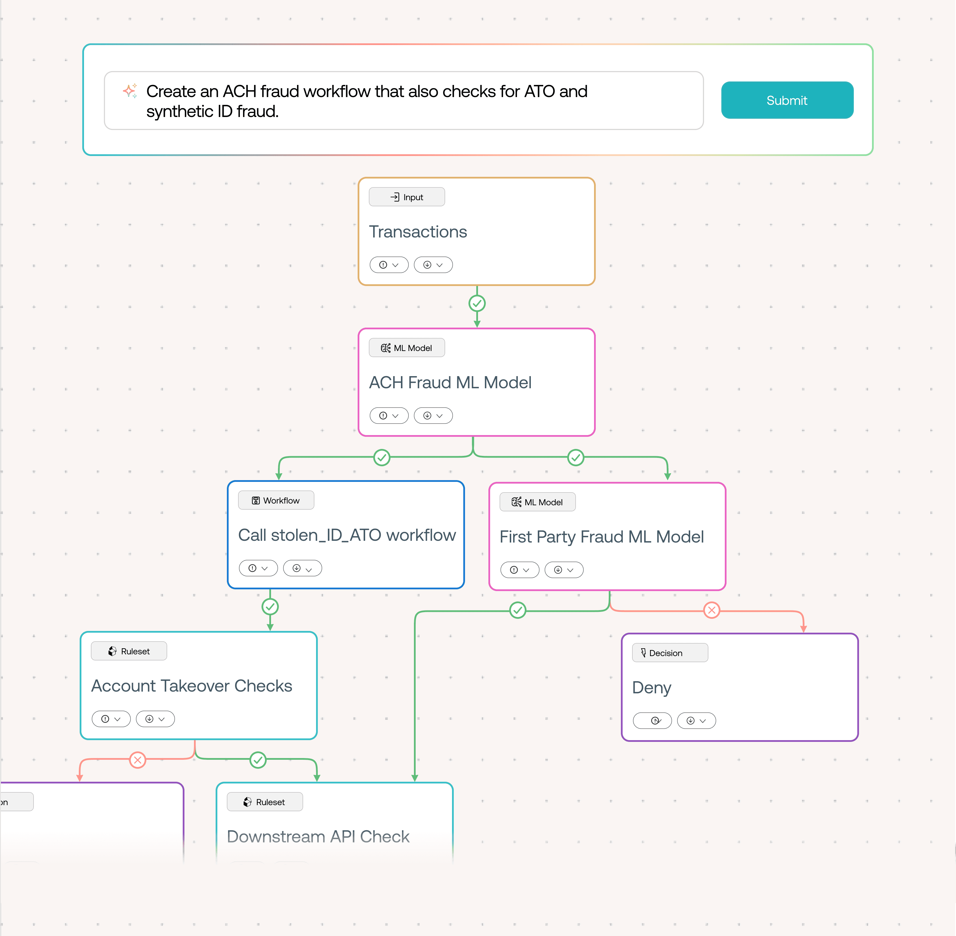 Oscilar's ACH Fraud workflow creation process