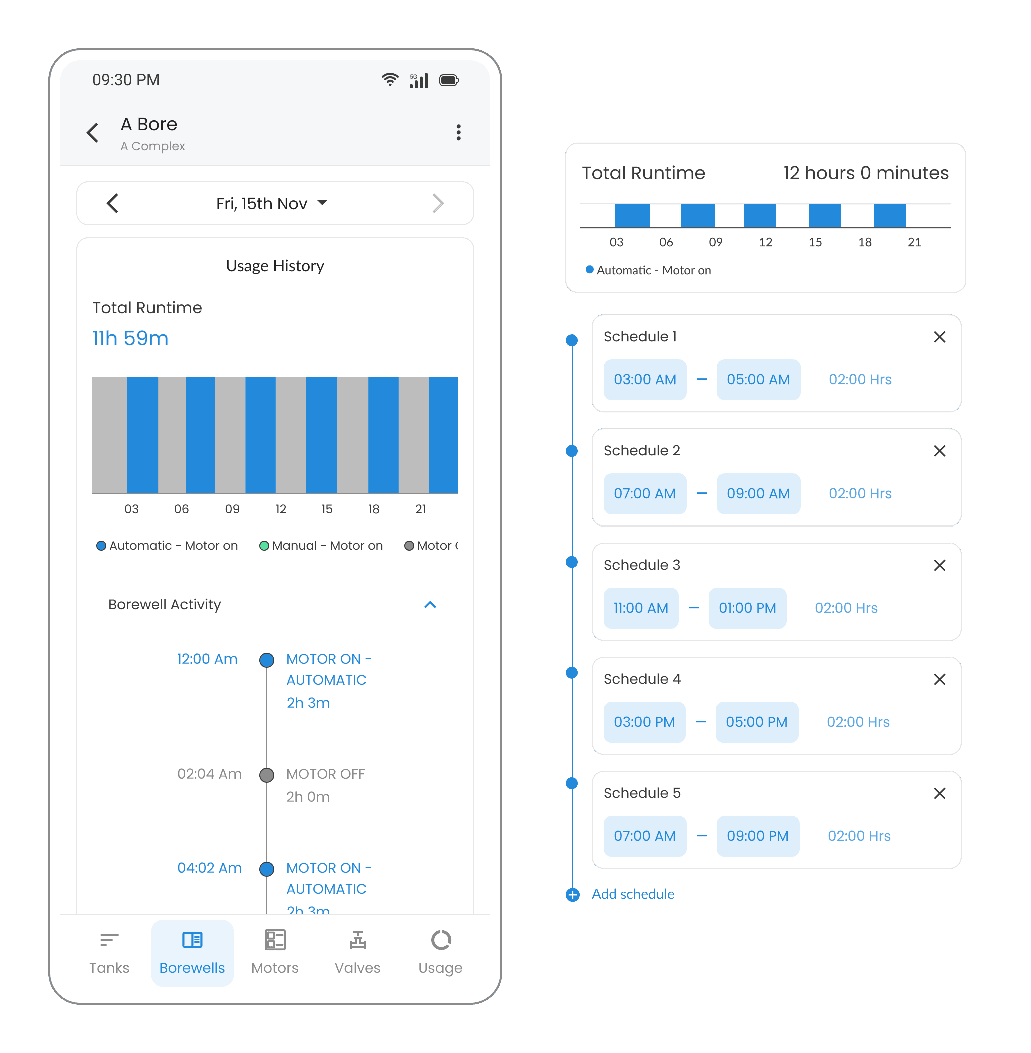 Preset Scheduling User interface in Waltr app