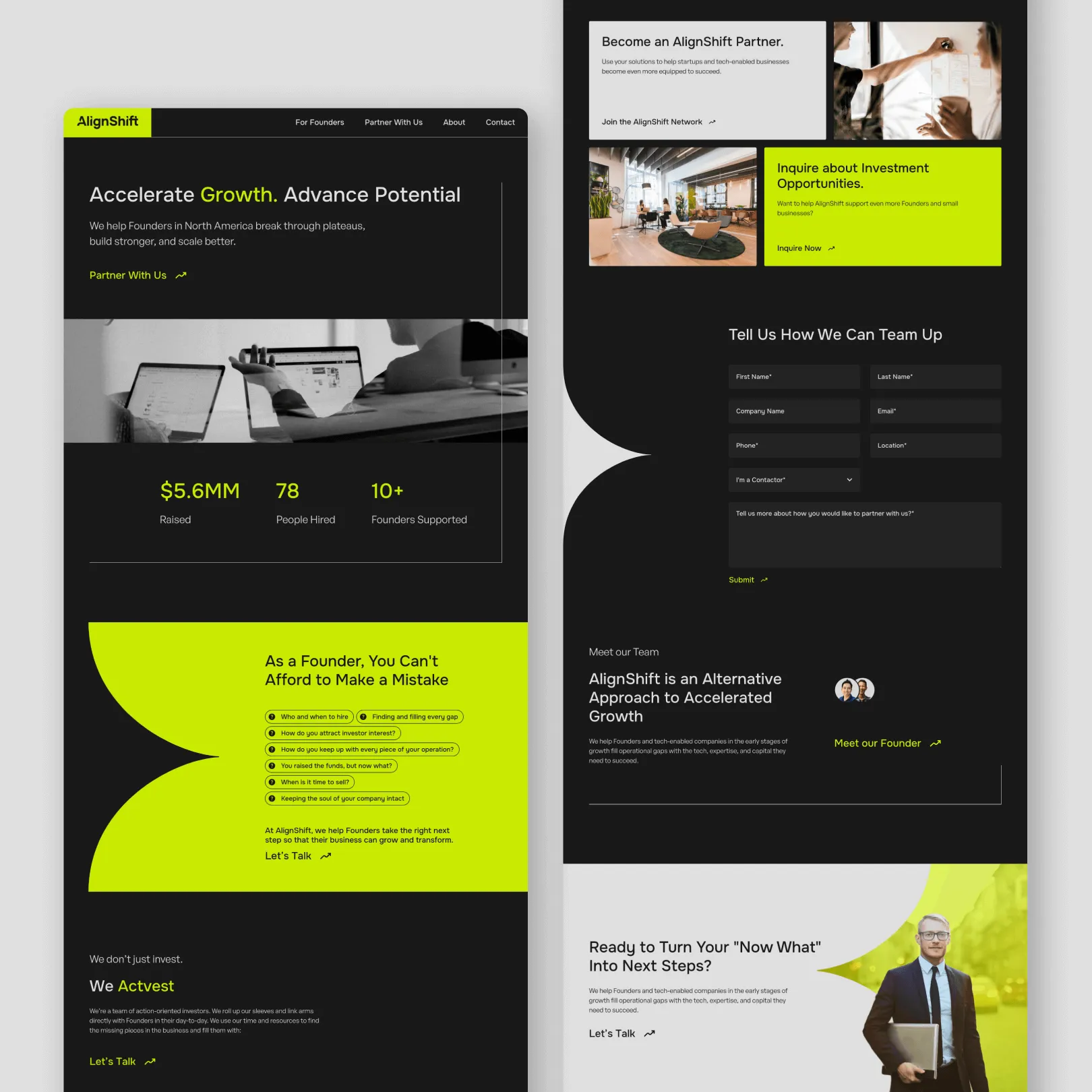 AlignShift responsive mobile layout and navigation from the completed creative project