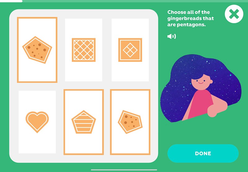 Polygons: choose all the gingerbread cookies with a pentagon shape
