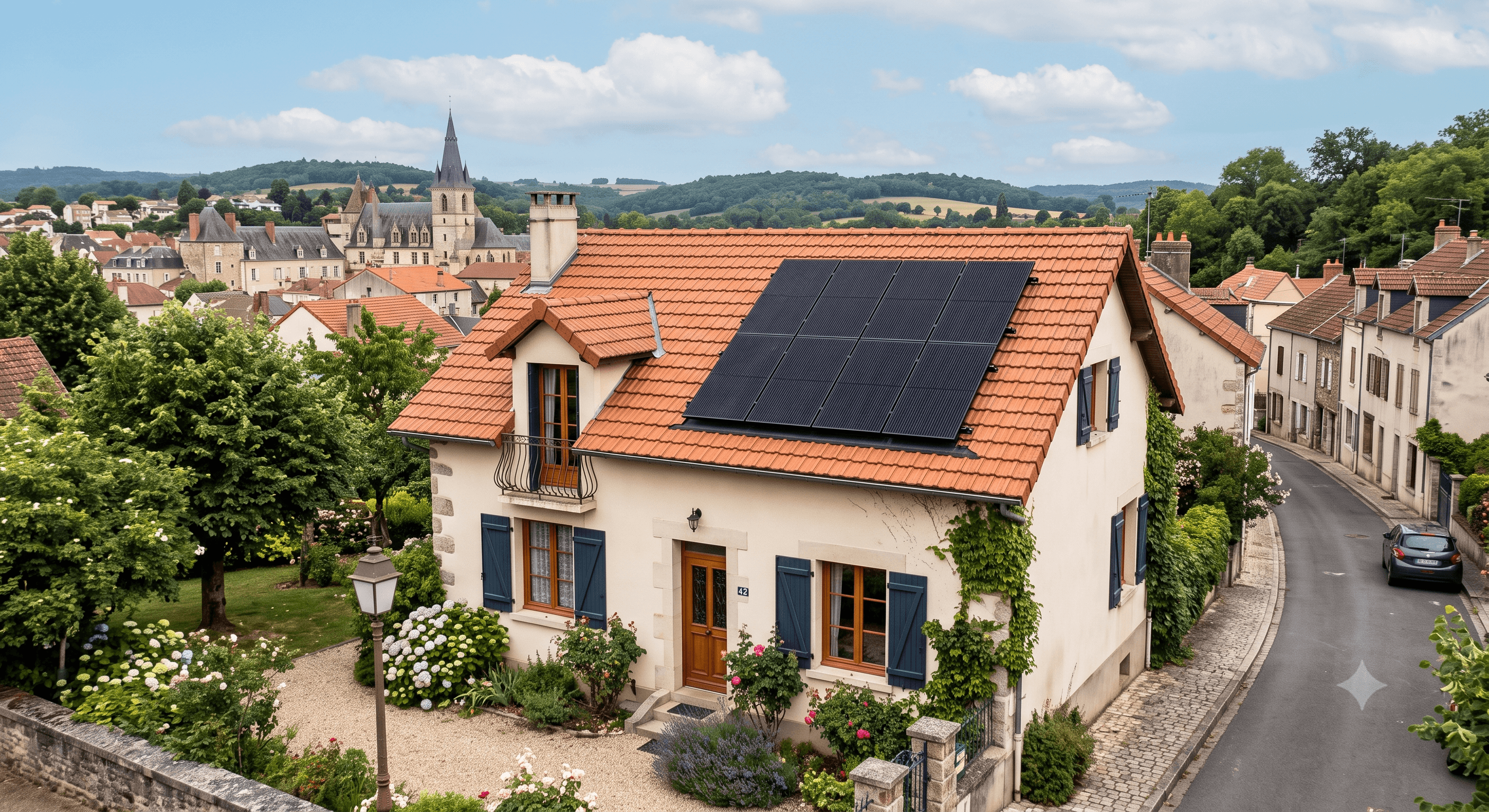 Photo d'une maison équipée d'une installation photovoltaïque Solarock.