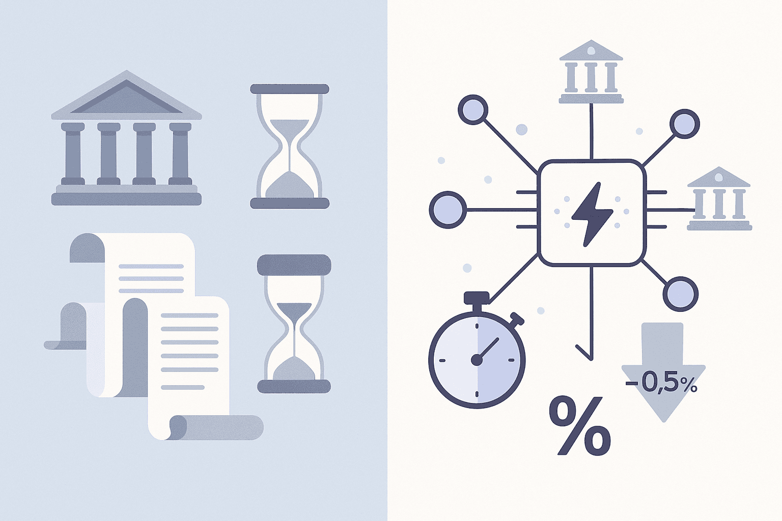 Infographic comparing slow, single-lender process to fast AI network offering many lenders and lower rates.