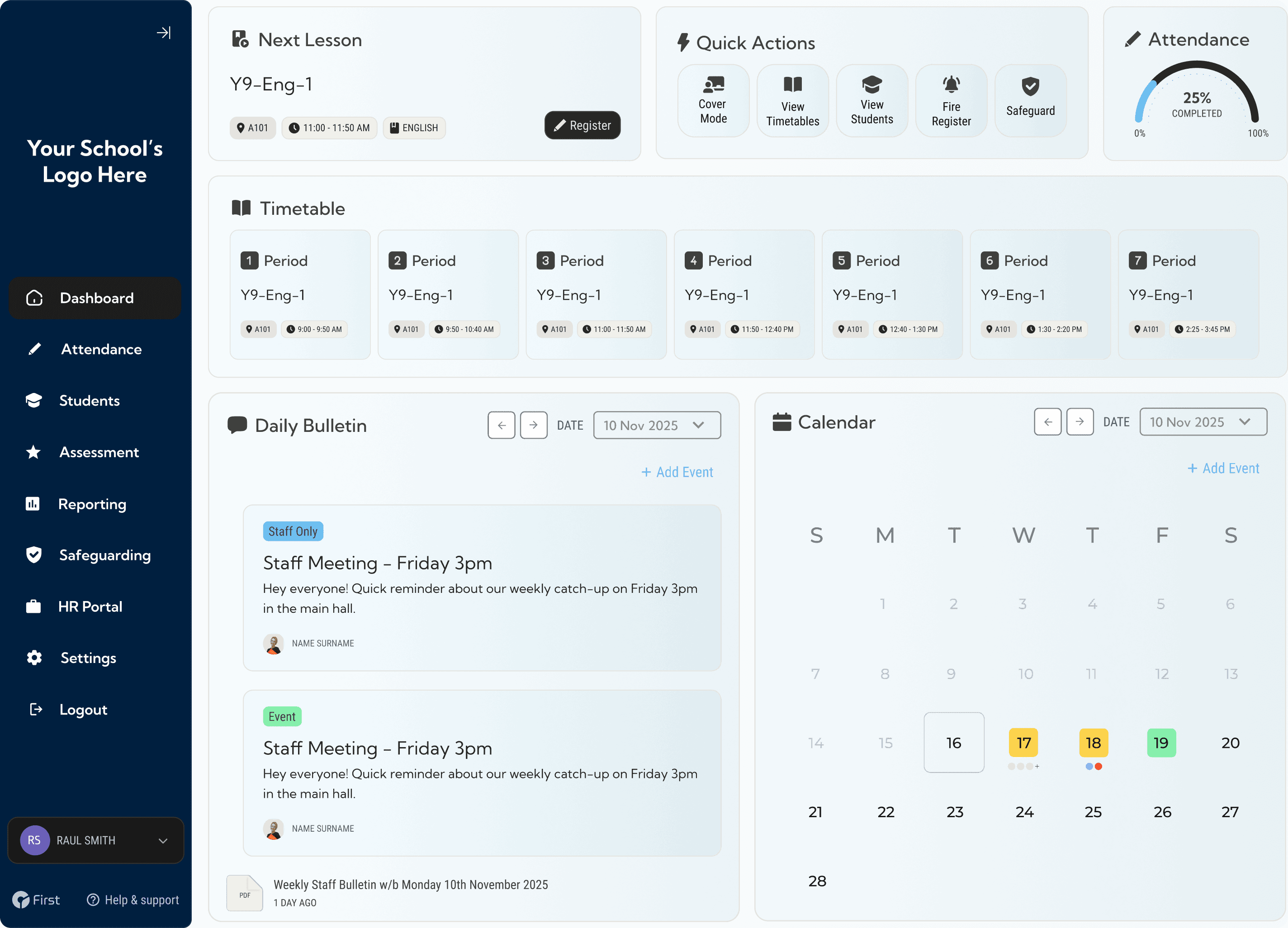 Business dashboard showing revenue, deals, customer list, growth chart, and new activity. 