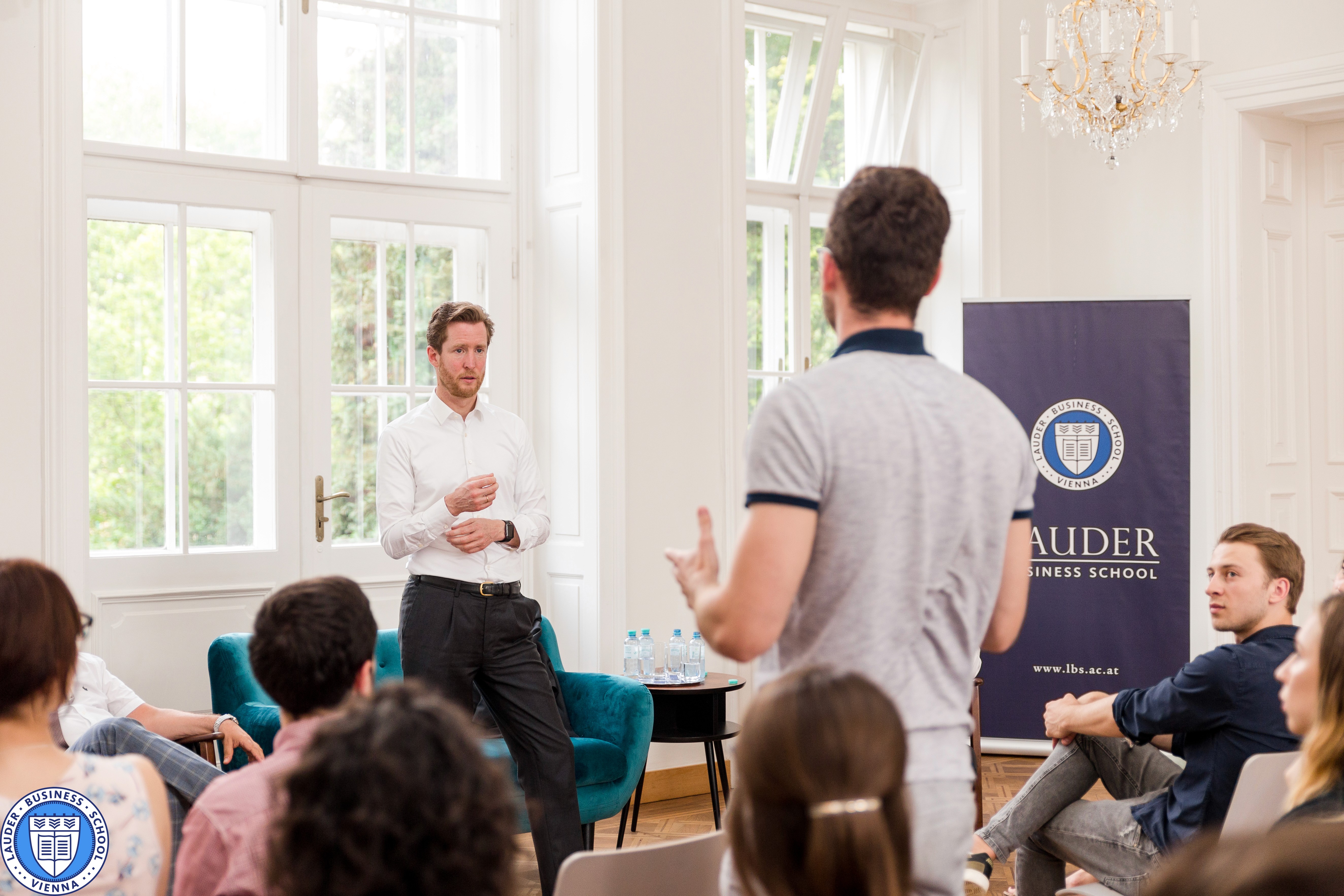 CEO of Austrian Airlines , Dr. Alexis von Hoensbroech speaks to LBS students