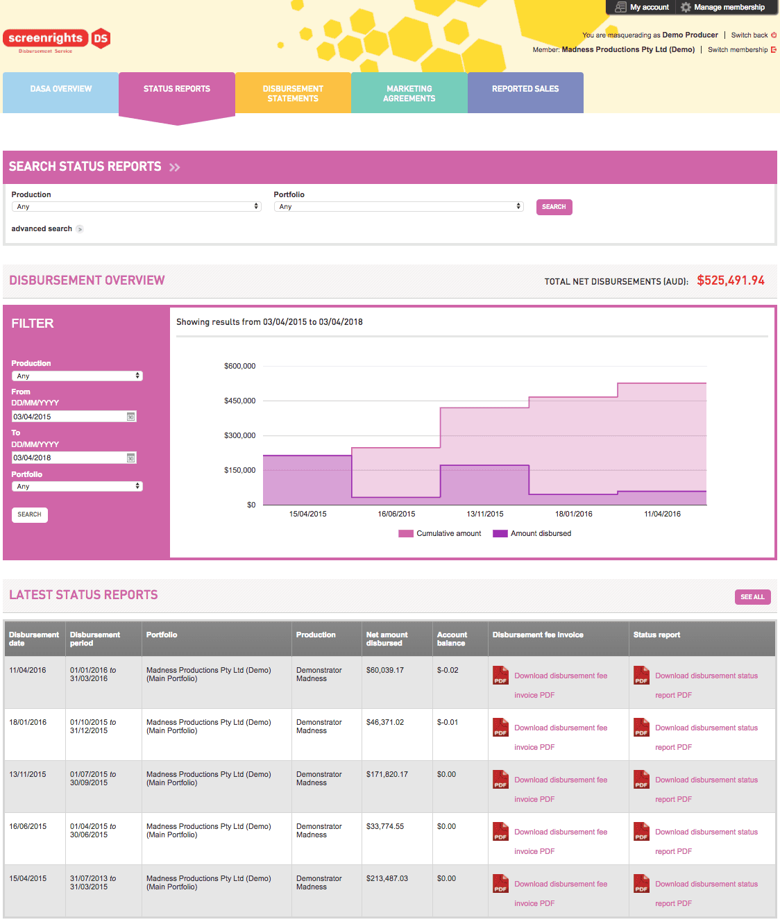 Screenshot of portal showing account details