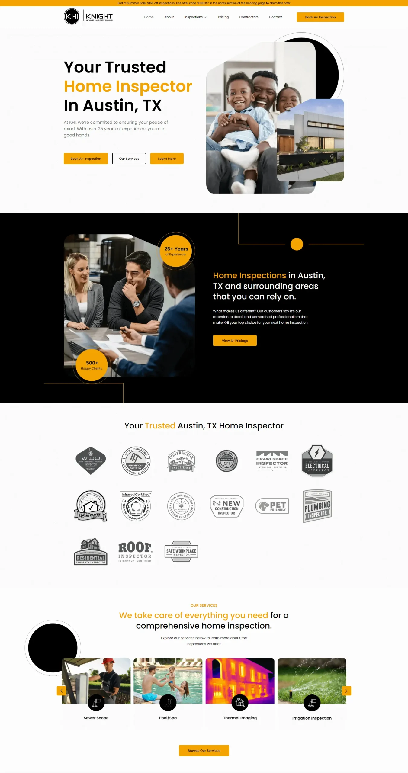 Knight Home Inspections website design preview – professional home inspection company web design by RJP.design Web Design Agency NYC, showcasing trusted residential inspection services in Austin, TX.