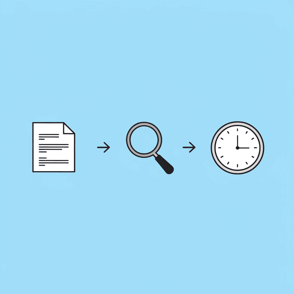 Three-step flow showing sequential reading leading to manual checking leading to delays in traditional document review