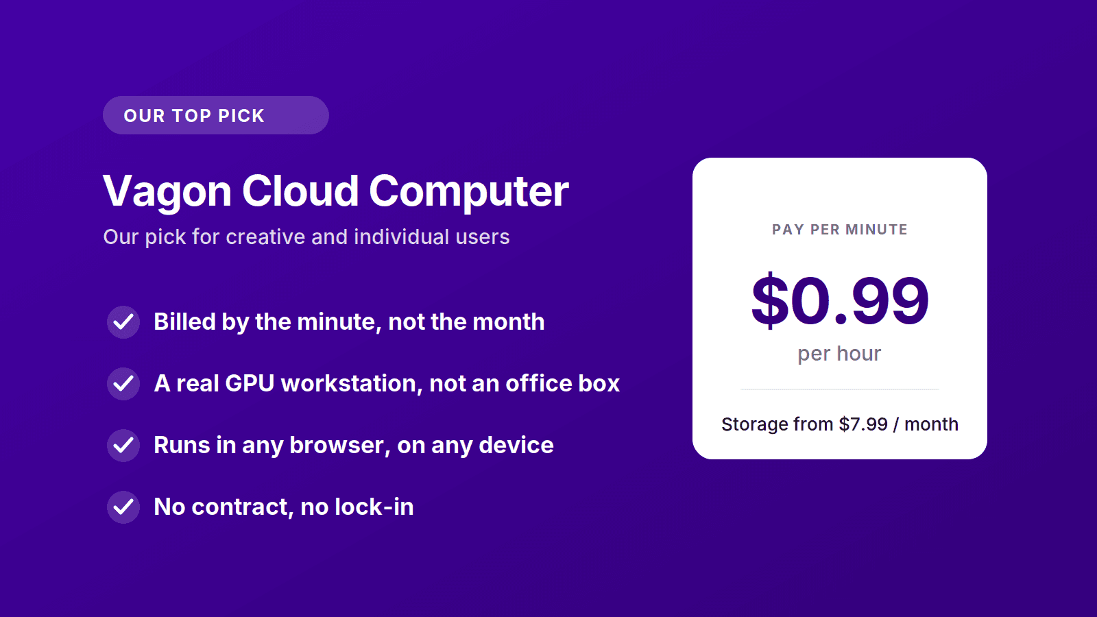 Vagon Cloud Computer, top pick cloud PC billed by the minute at $0.99 per hour