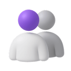 3D icon of three people with white bodies and a purple and white floating head