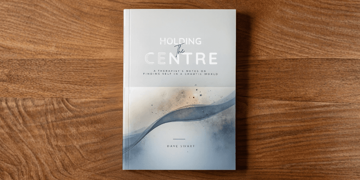 Book cover of Holding the Centre by Dave Swart, featuring soft, abstract watercolors and minimalist typography