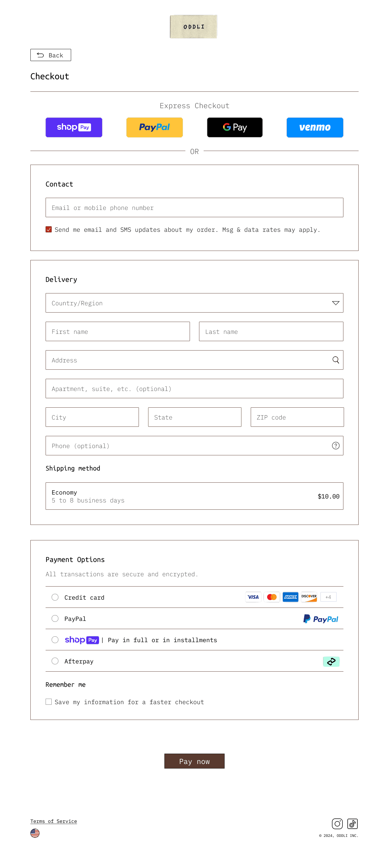 Redesigned checkout page showing express payment options, contact form, delivery address fields, shipping method, and payment section