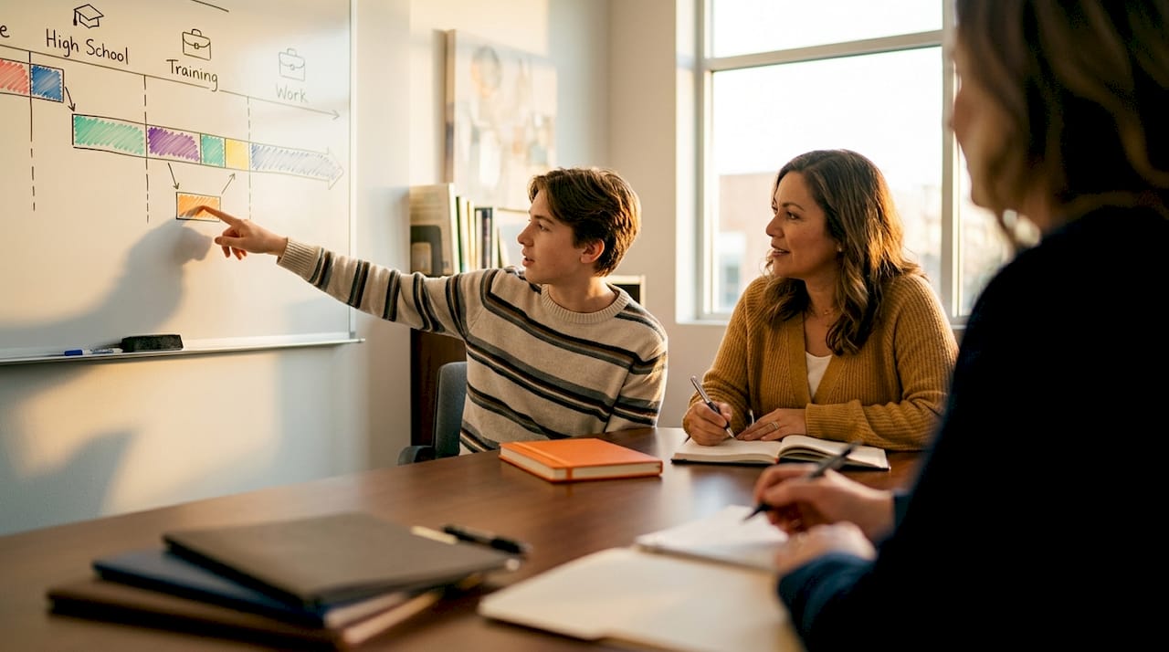 Teen and caregiver planning school transition services
