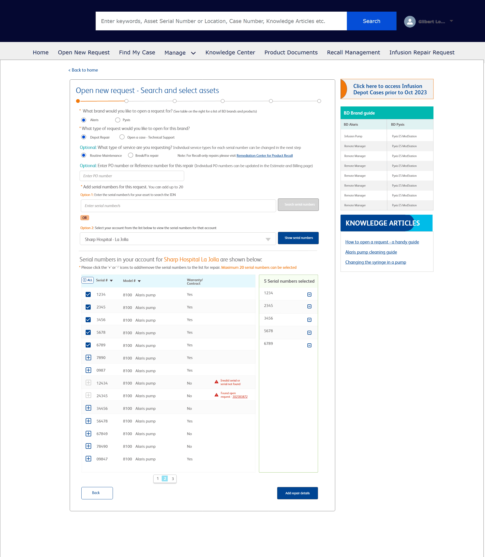 Asset selection with warning