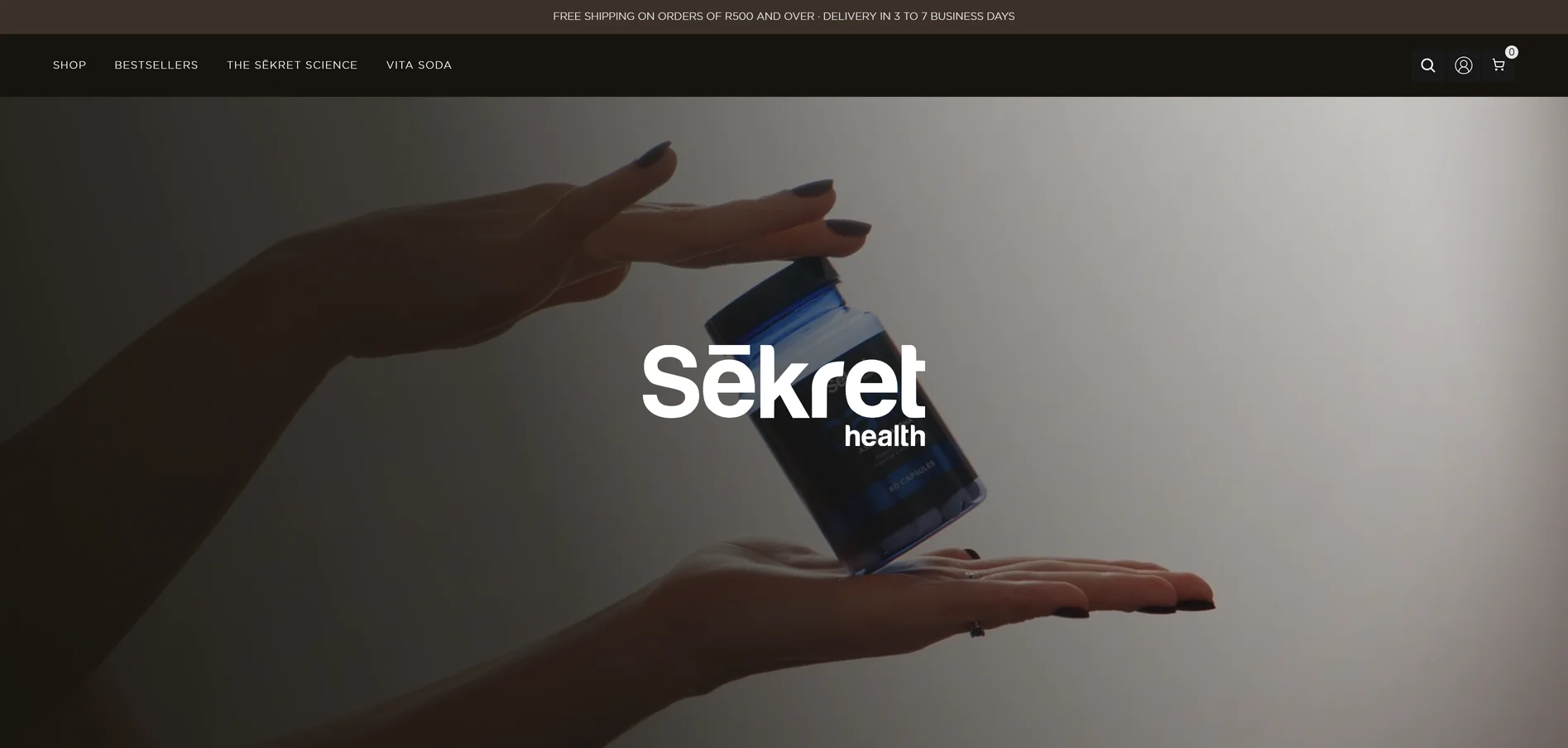 Sēkret Health website homepage hero with the Sēkret logo over a supplement bottle
