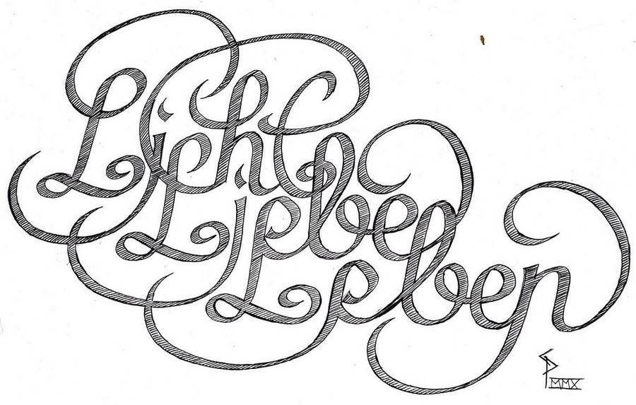 Schriftentwurf von Hand: Licht, Liebe, Leben