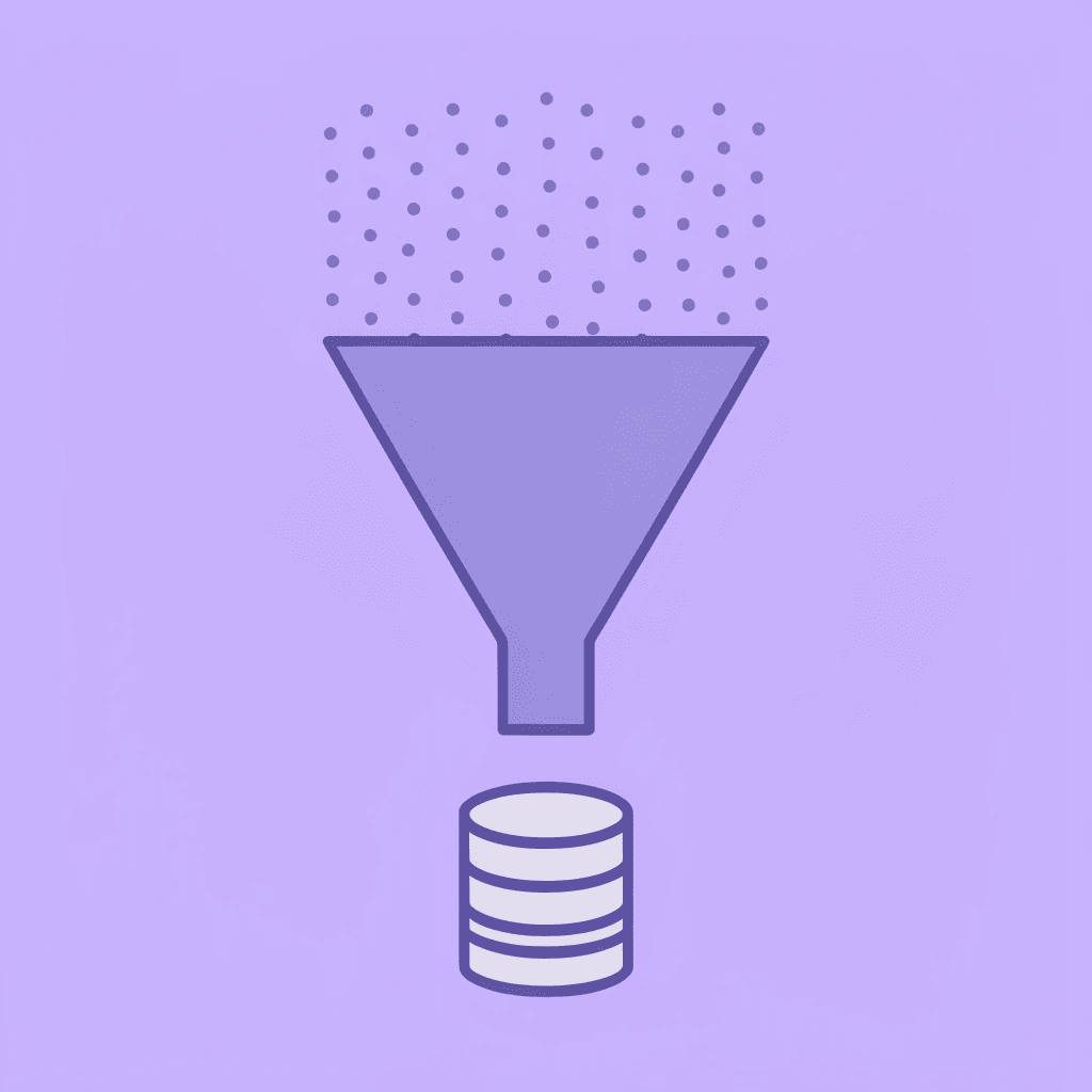 Funnel showing data from multiple platforms being filtered into single insights