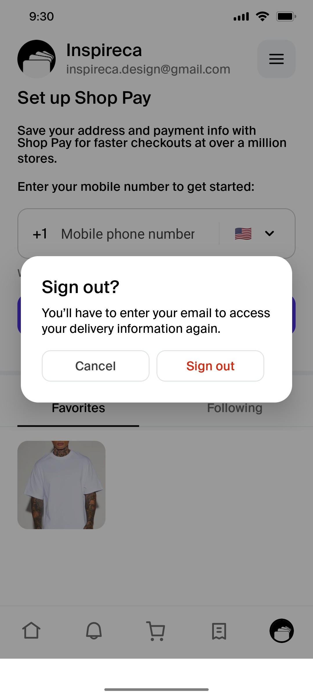 Shop App Sign out Screen