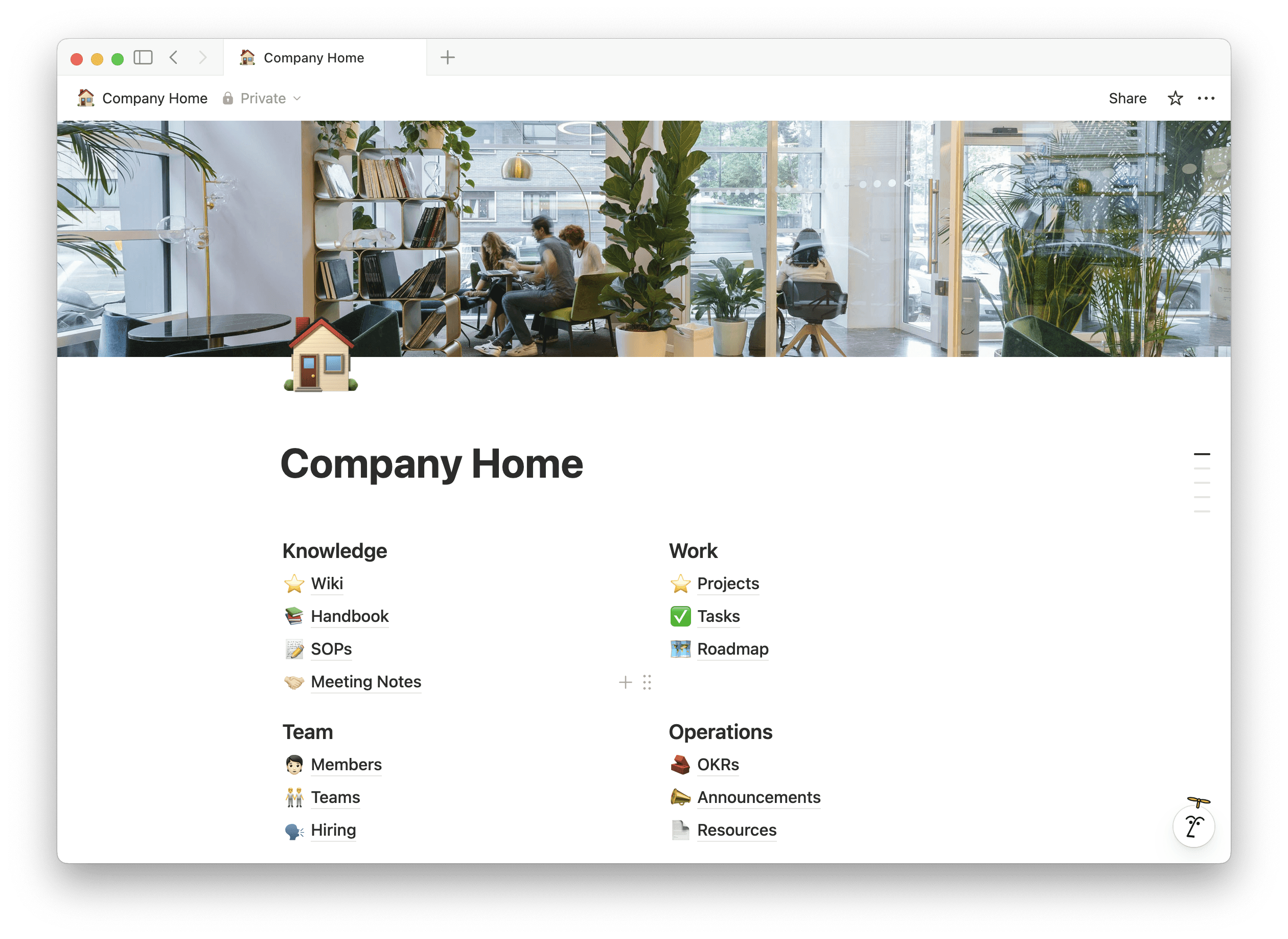 Business workflow consolidated into one Notion workspace showing docs, tasks, CRM, wiki, and AI in a single dashboard