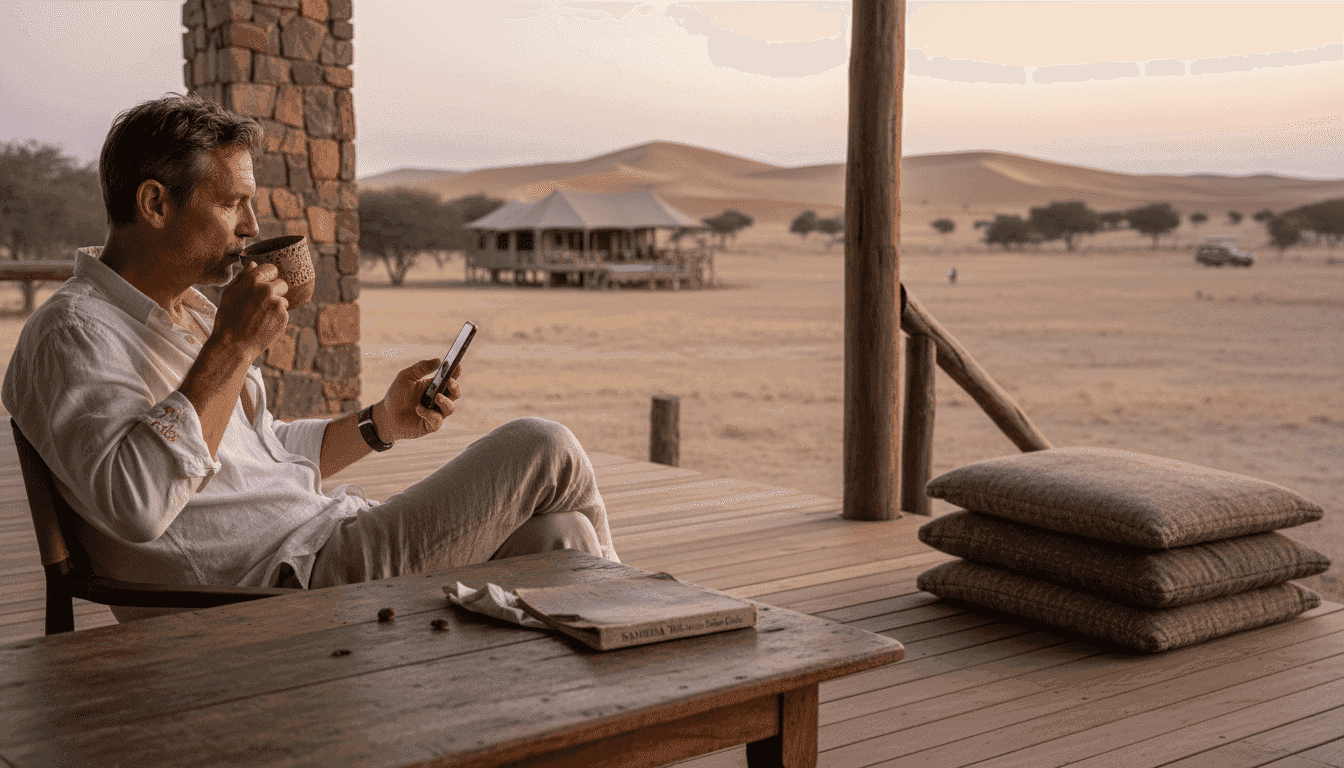Guest relaxing at private Namibian safari lodge