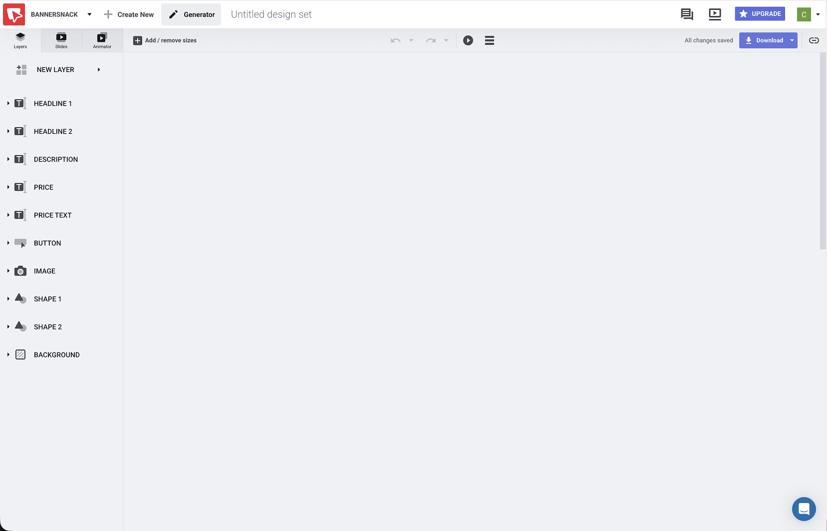 Banner editor workspace showing a multi-size advertising campaign adapted across desktop, square, and mobile banner formats.