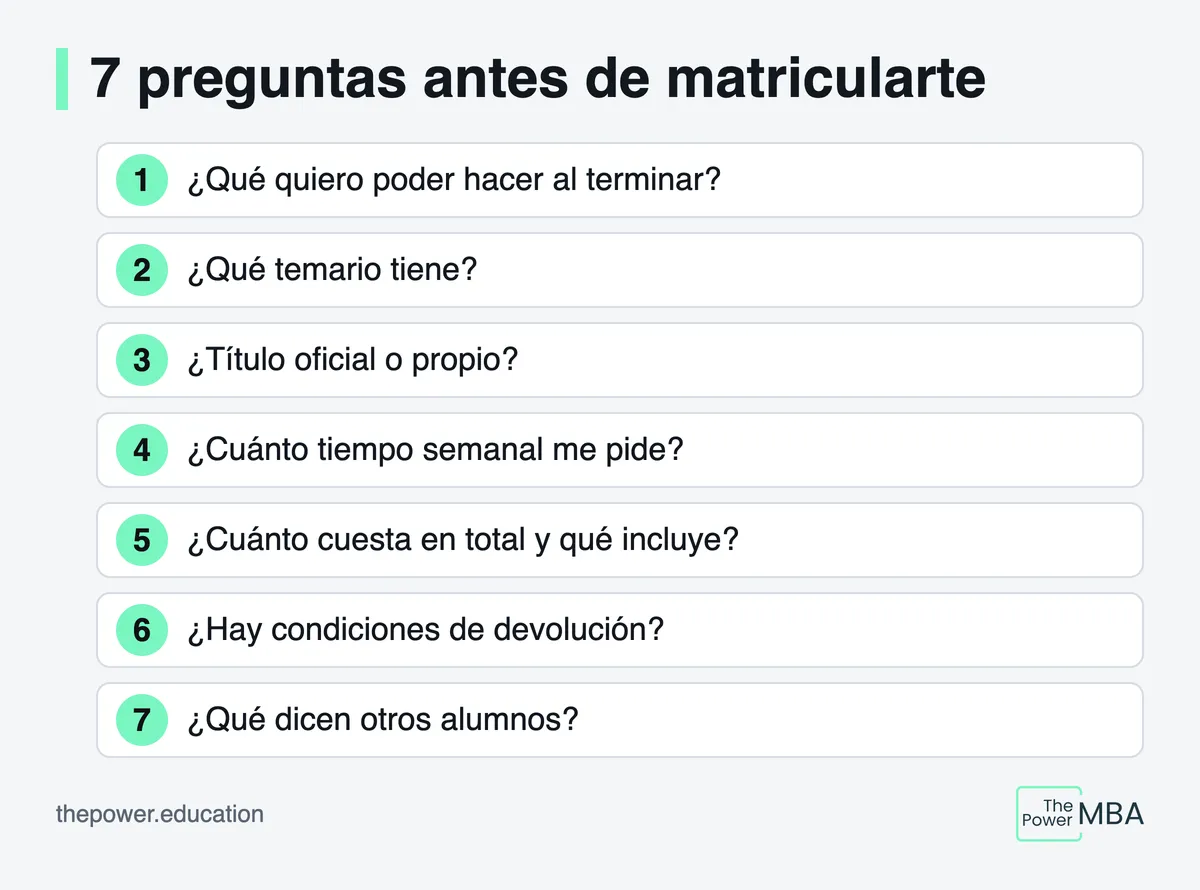Checklist con las 7 preguntas que conviene responder antes de matricularte en un máster en finanzas online