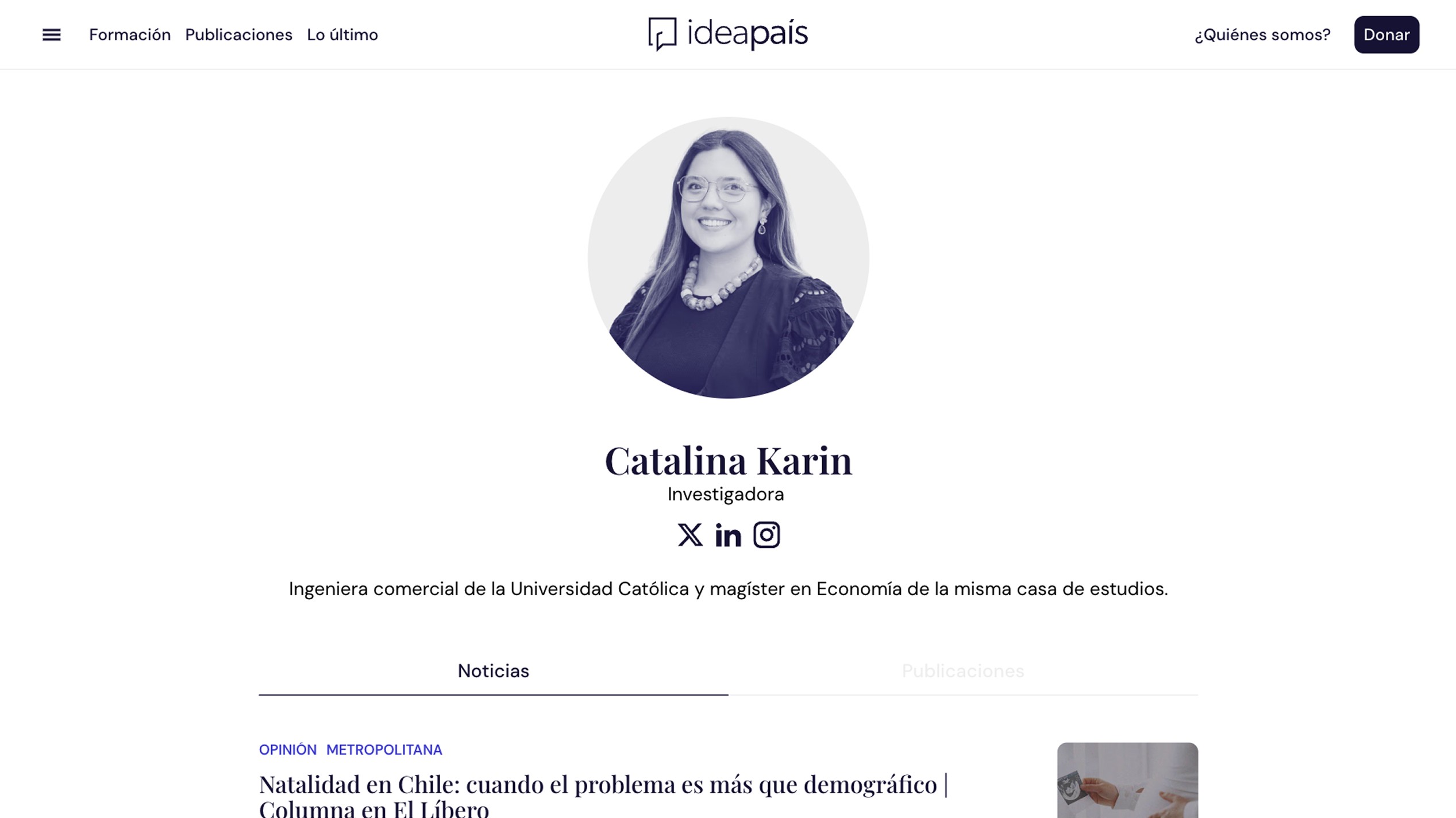 Diseño web desktop Ideapais sección Quiénes Somos perfil integrante