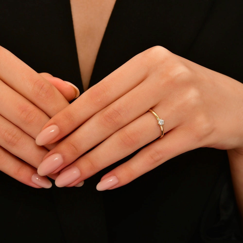 Assos 0.10 Karat G SI1 Pırlanta Tektaş Yüzük 14 Ayar Altın