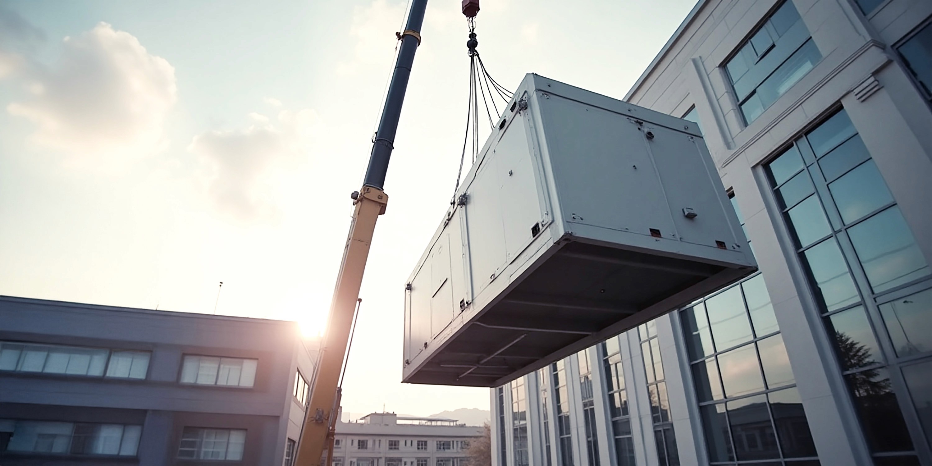 Rooftop Air Condition Unit being installed on top of building 