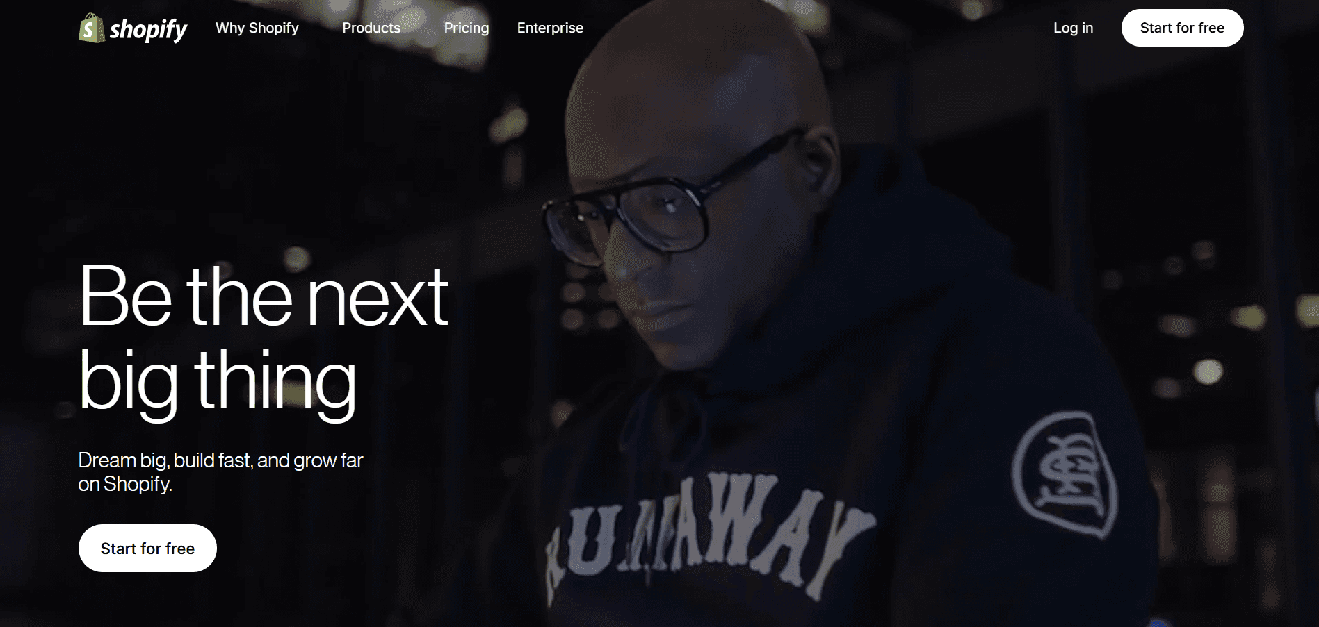 Homepage of Shopify website