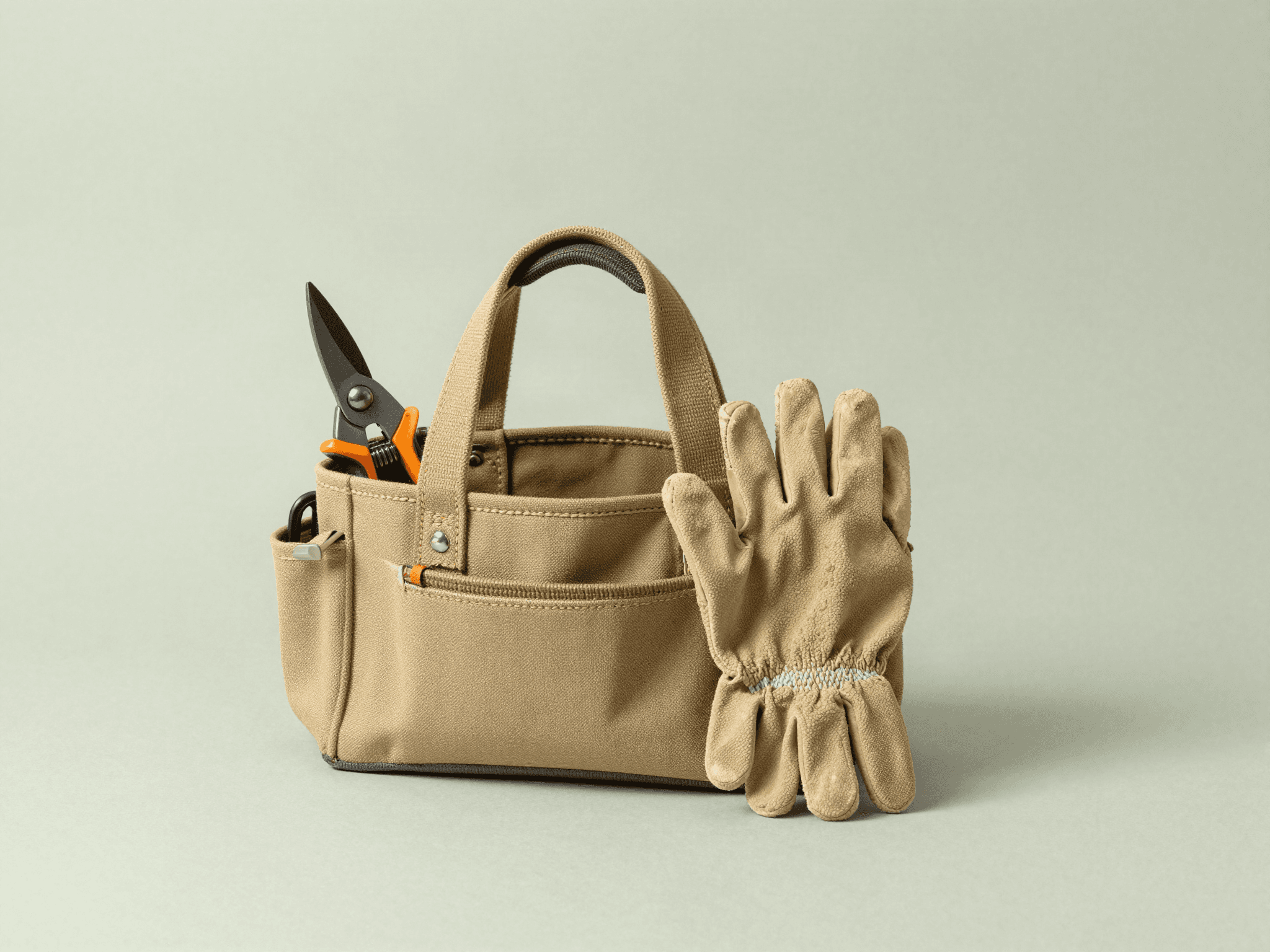Canvas tool bag with garden tools