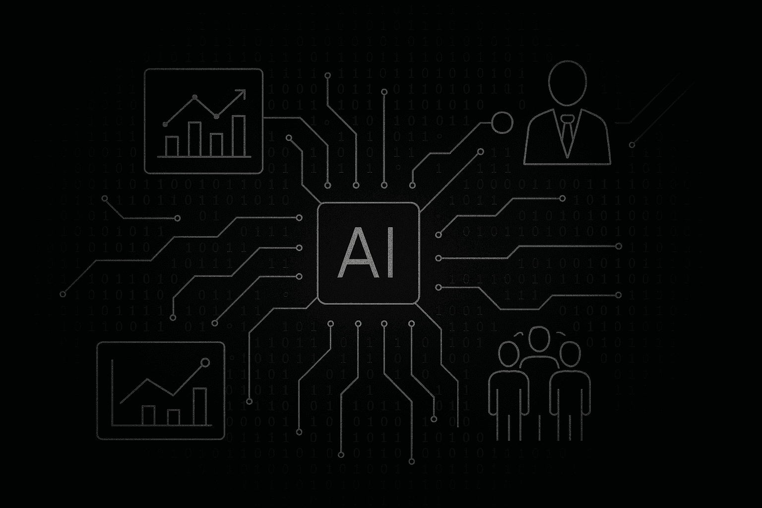 AI in the workplace circuit-style tech graphic