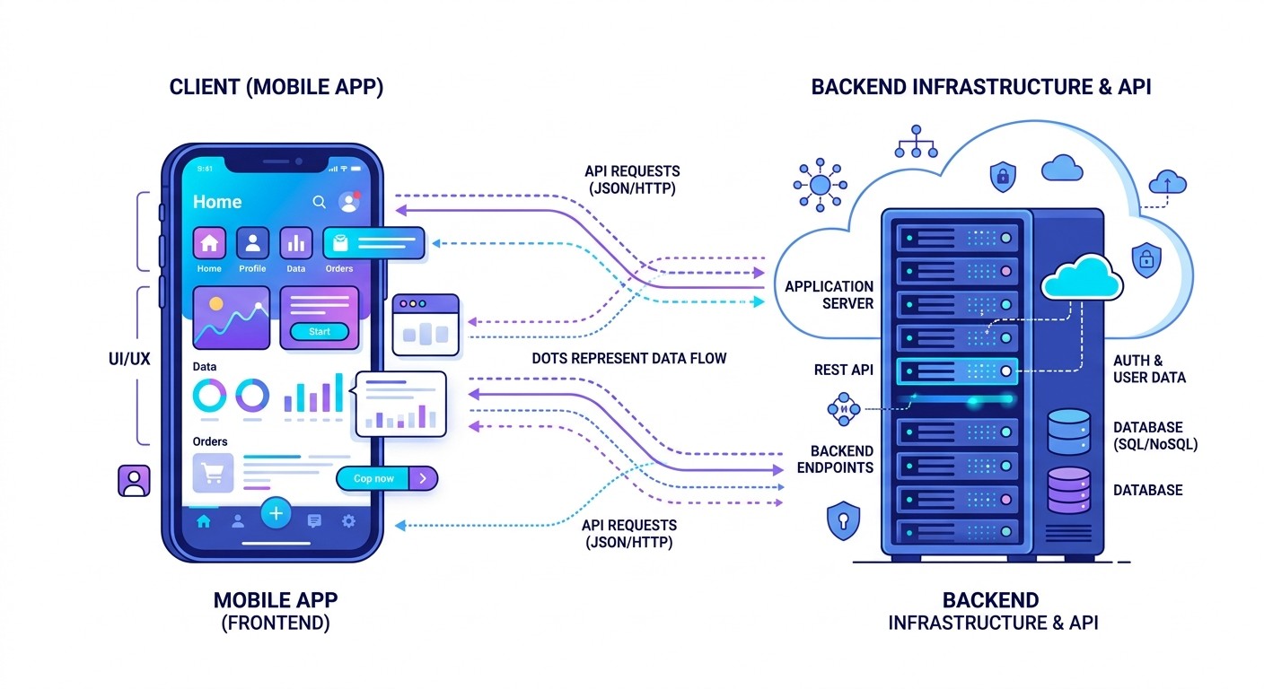 Flat illustration of three development paths diverging from a single starting point representing native, cross-platform, and no-code approaches
