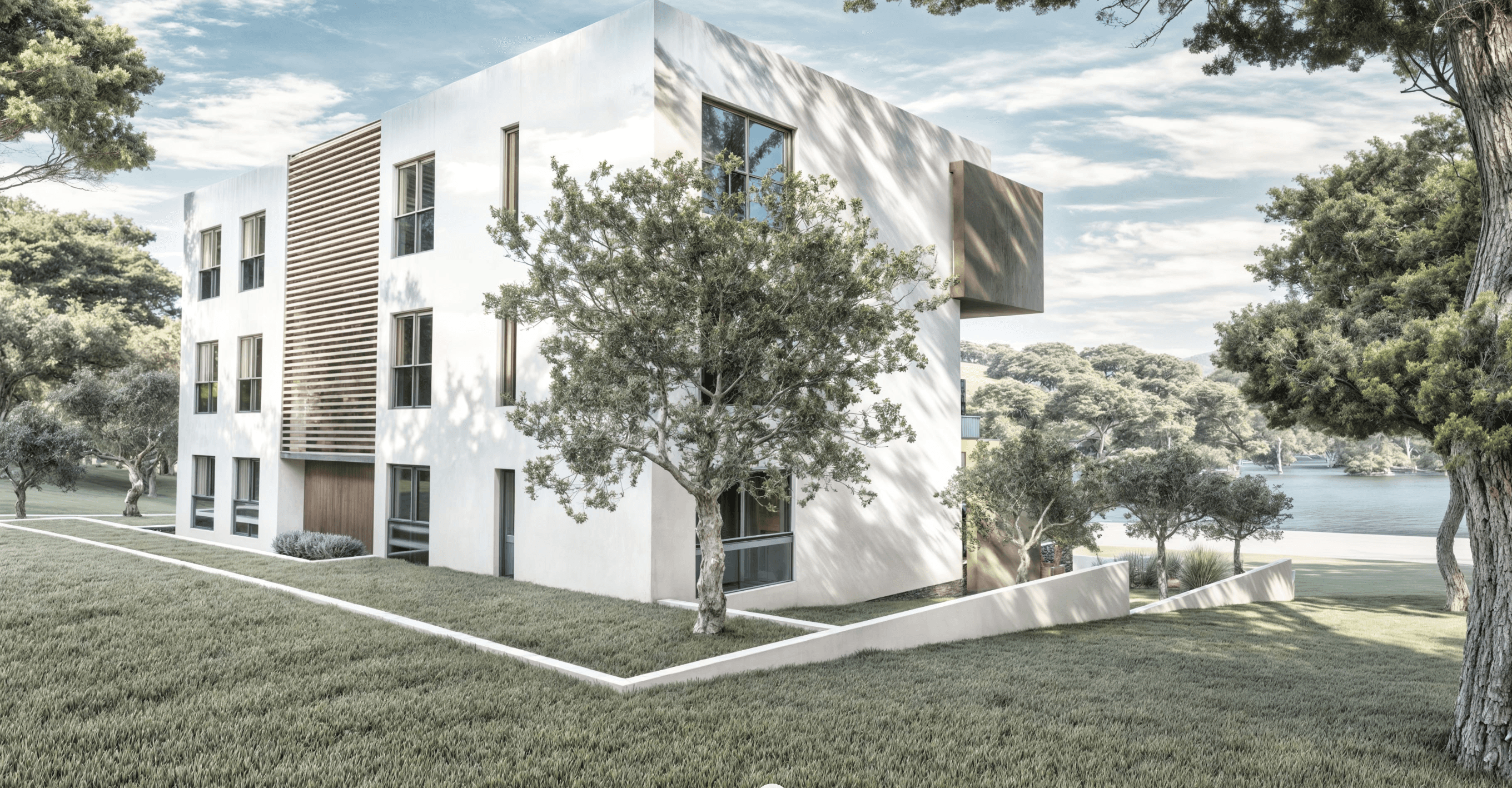 Large modern interior space with concrete walls