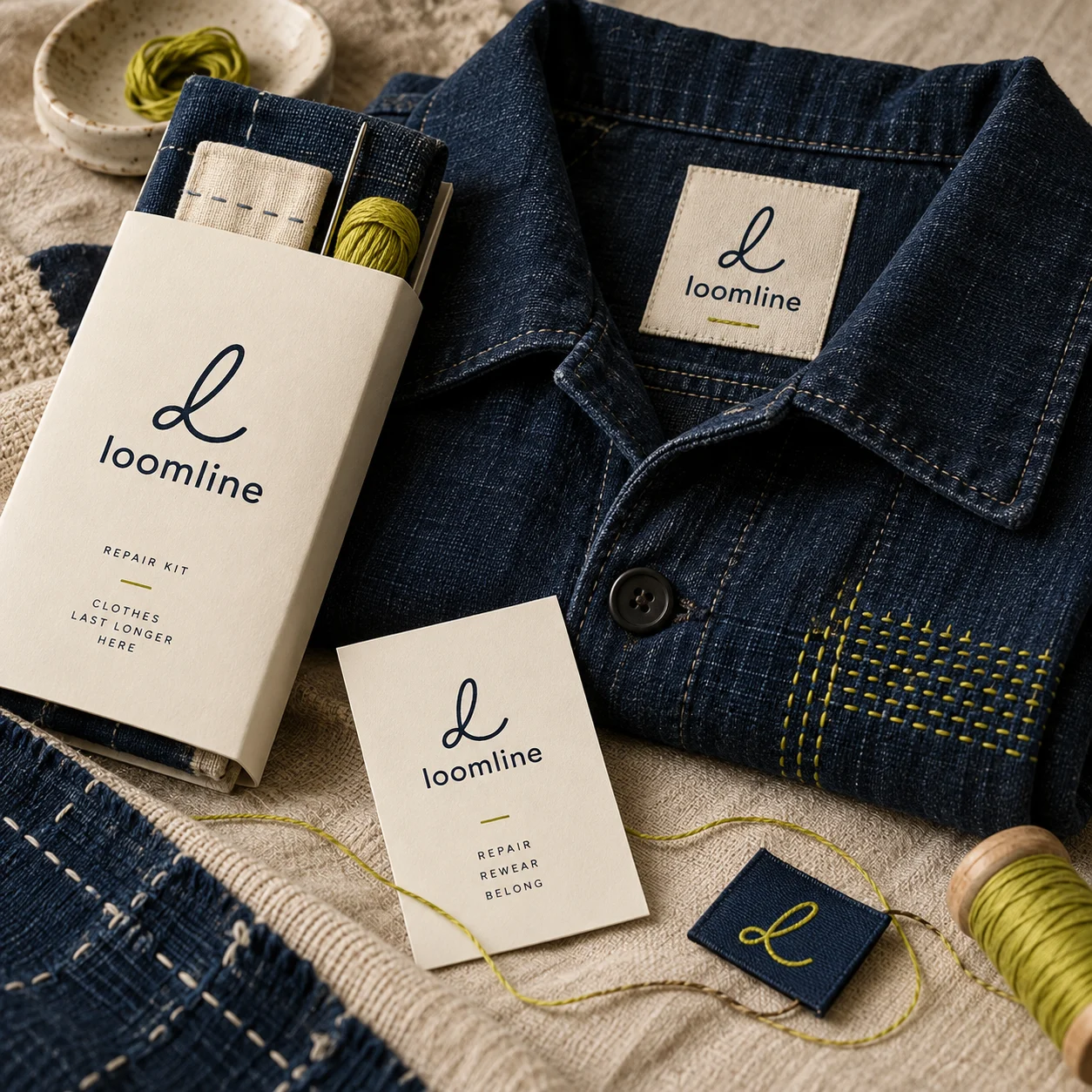 Loomline brand identity — circular fashion design presentation