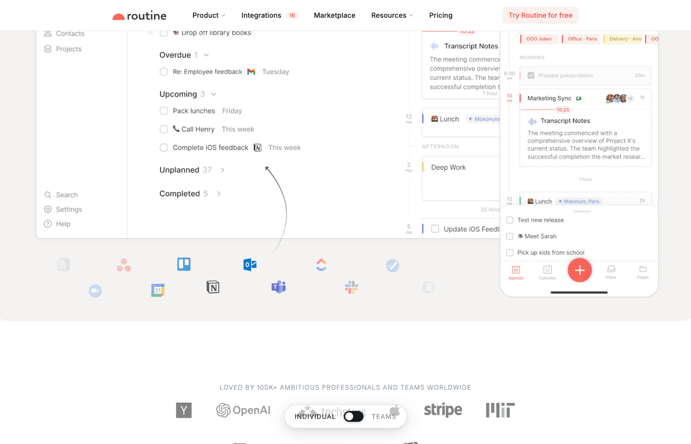 Routine planner interface