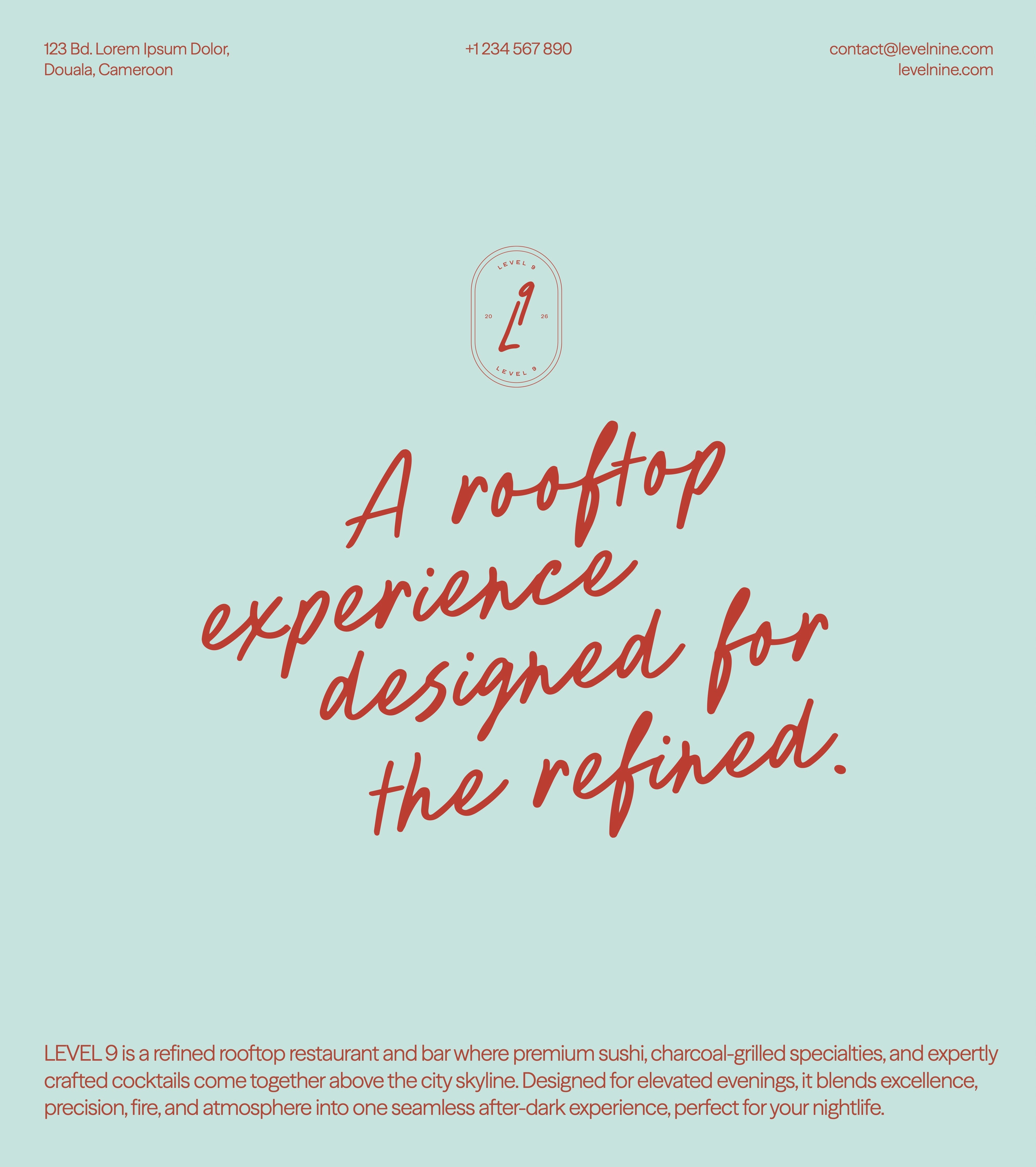 Branding, typography, poster design and visual identity design for restaurant and bar with sushi, steaks and cocktails in Douala, Cameroon