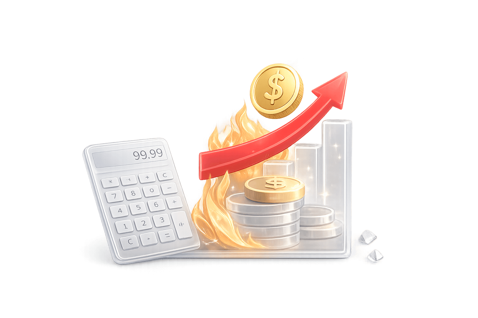 This 3D-styled digital illustration depicts concepts of financial growth and inflation